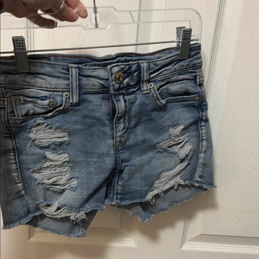 American Eagle Outfitters Light Blue Distressed Jean Shorts